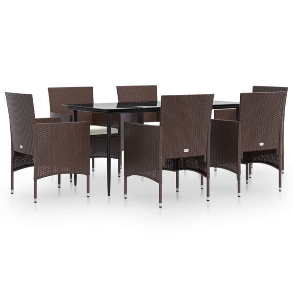 vidaXL Garden Dining Set Brown and Black with Cream White Cushions