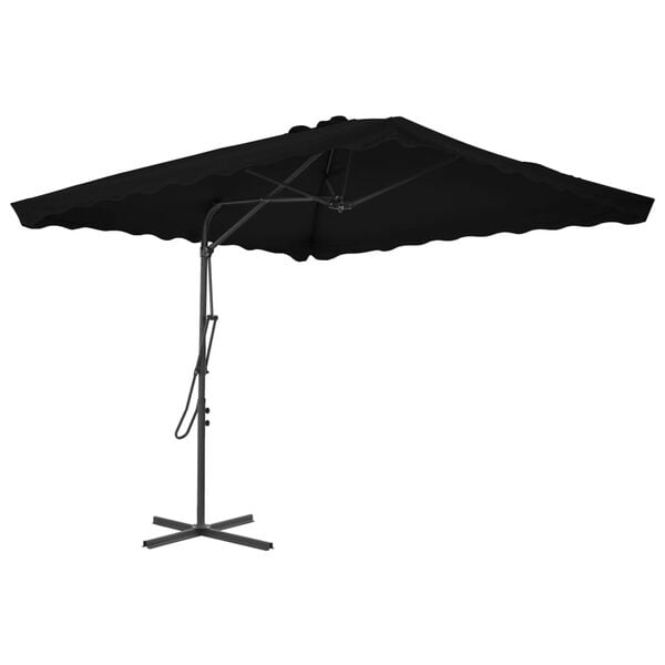 vidaXL Garden Parasol Black Polyester, Powder-Coated Steel Large