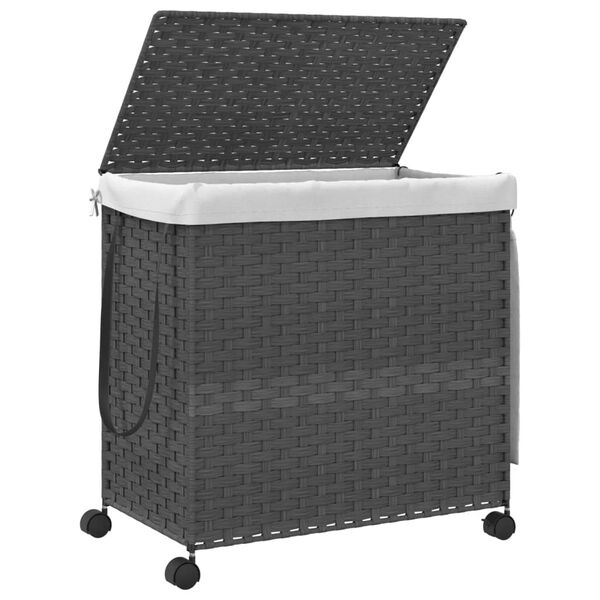 vidaXL Laundry Basket with Wheels Grey 23.6x13.8x23.8" Rattan