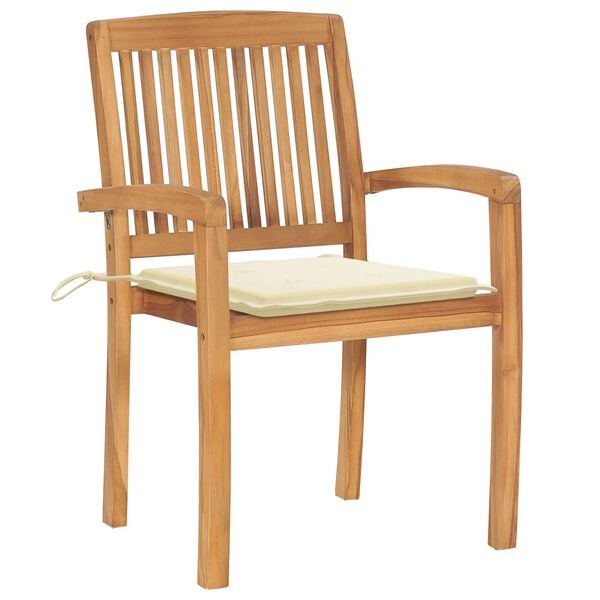 vidaXL Patio Chairs 2 pcs with Cream Cushions Solid Teak Wood