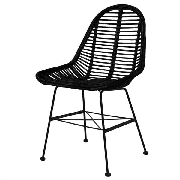 vidaXL Dining Chair Set of 6 Black Natural rattan, wrought iron Standard