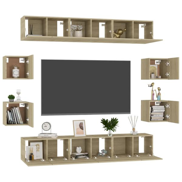 vidaXL 10 Piece TV Stand Set Sonoma Oak Engineered Wood