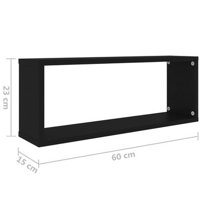 vidaXL Wall Cube Shelves 4 pcs Black 23.6"x5.9"x9.1" Engineered Wood