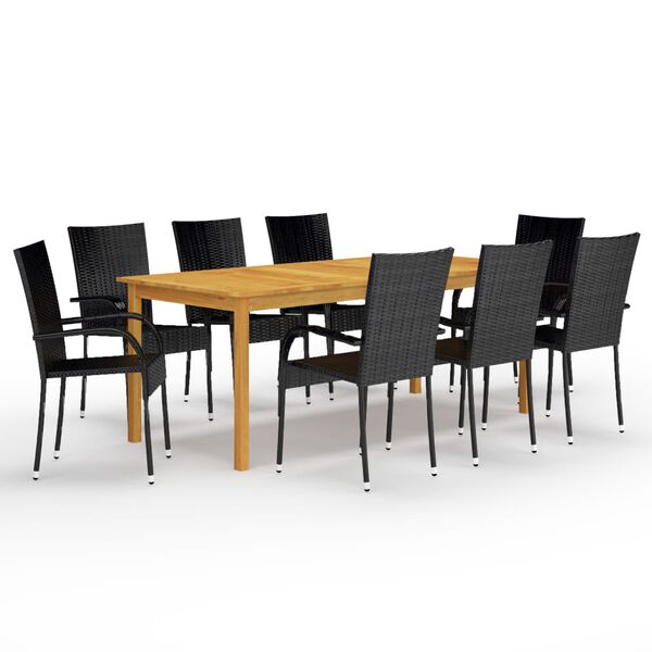 vidaXL Dining Set Black, Natural Wood