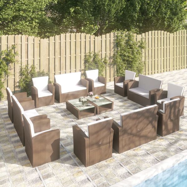 vidaXL Garden Lounge Set Brown Powder-coated steel, PE rattan, glass