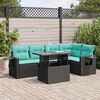 vidaXL 6 Piece Patio Sofa Set with Cushions Black Poly Rattan Acacia