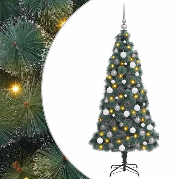 vidaXL Artificial Pre-lit Christmas Tree with Ball Set Green 70.9" PET