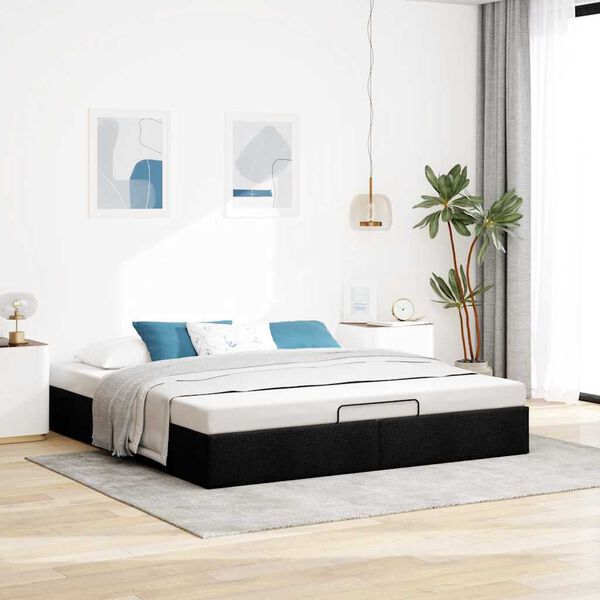 vidaXL Ottoman Bed Frame Black Polyester, Metal, Plywood, Engineered Wood