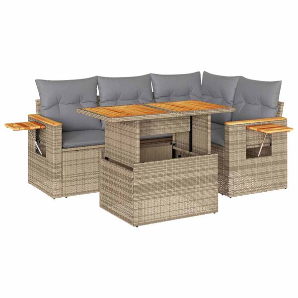 vidaXL Patio Sofa Set Beige PE Rattan Medium Adjustable Feet