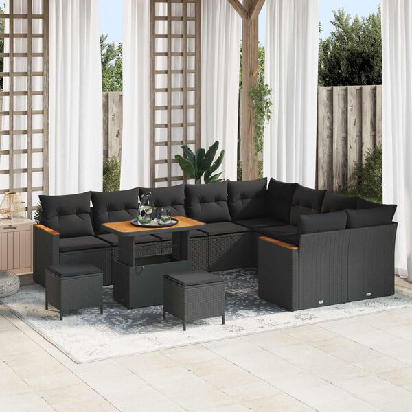 vidaXL Garden Sofa Set with Pillow 12 pcs Black Synthetic: Poly Rattan
