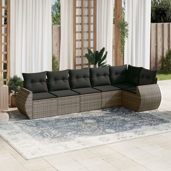 vidaXL Garden Sofa Set Grey PE Rattan, Powder-Coated Steel, Polyester