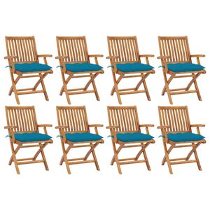 vidaXL Patio Chair Set of 8 Light blue cushions, natural wood
