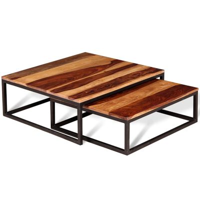 vidaXL Two Piece Nesting Coffee Table Set Solid Sheesham Wood