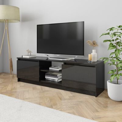 vidaXL TV Cabinet High Gloss Black 47.2"x11.8"x14" Engineered Wood