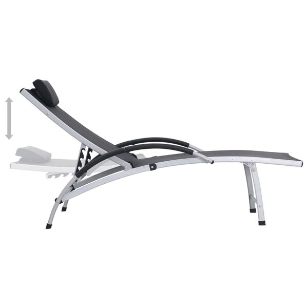 vidaXL Sun Lounger Black, Silver Textilene, Aluminum with Powder Coating