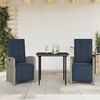 vidaXL Bistro Set Grey PE Rattan 3 Piece Set Adjustable Footrests