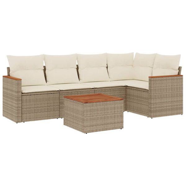 vidaXL Garden Sofa Set Beige PE Rattan, Powder-Coated Steel, Acacia Wood