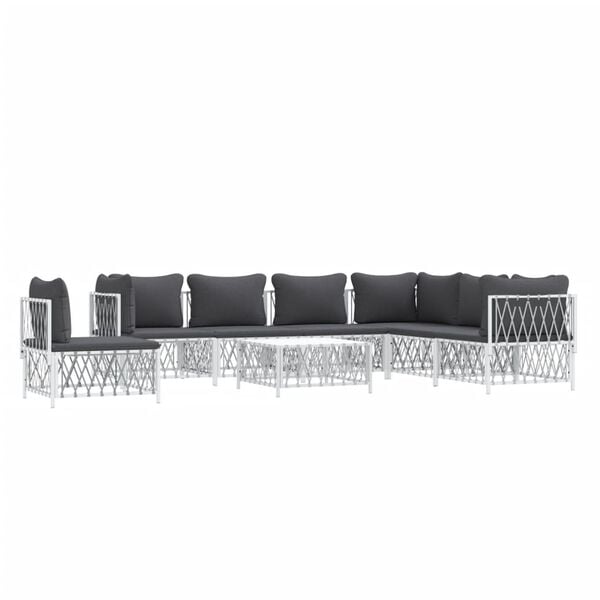 vidaXL Garden Lounge Set White Woven fabric, powder-coated steel, textilene