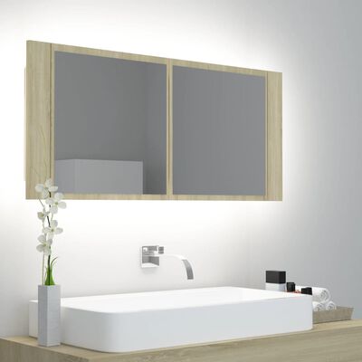 vidaXL LED Bathroom Mirror Cabinet Sonoma Oak 39.4"x4.7"x17.7"