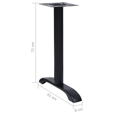 Dimension diagram showing height 72 cm, base length 61 cm, foot width 8 cm for the table leg.