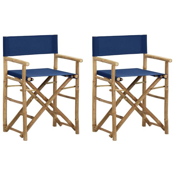 vidaXL Director's Chair Set of 2 Blue Bamboo Standard Foldable