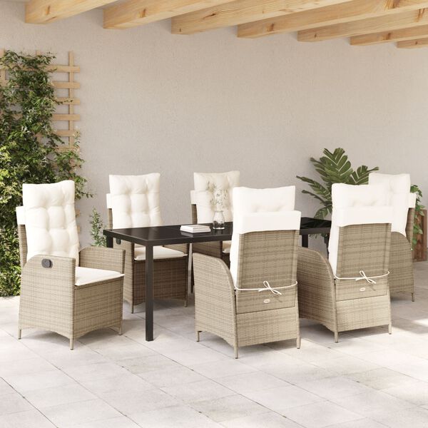 vidaXL Garden Dining Set with Cushion 7 pcs Beige Poly Rattan
