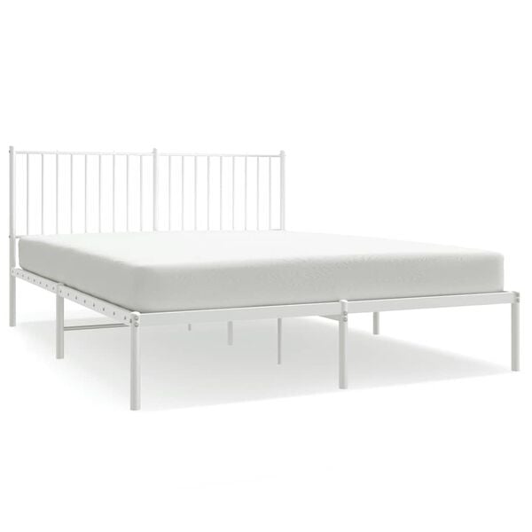 vidaXL Bed Frame White Powder-Coated Steel King Size Bed Frame