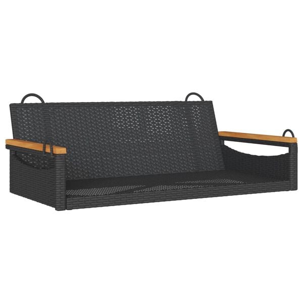 vidaXL Swing Bench Black PE Rattan, Powder-Coated Steel, Solid Acacia Wood