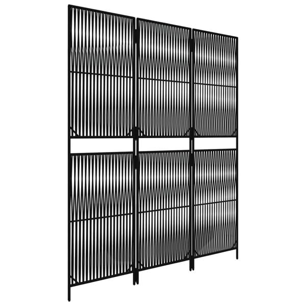 vidaXL Room Divider 3 Panels Black Poly Rattan
