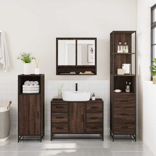 vidaXL Bathroom Furniture Set Brown Oak Engineered Wood, Metal Large