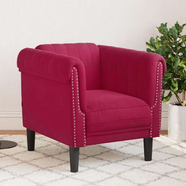 vidaXL Sofa Chair Wine Red Velvet (100% polyester), plywood, solid wood