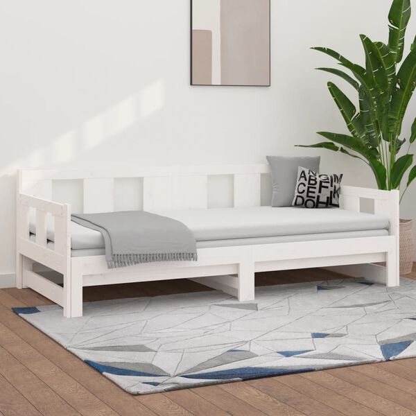 vidaXL Pull-out Day Bed White Solid pine wood Standard