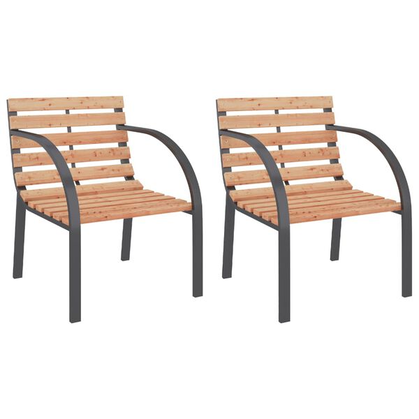 vidaXL Garden Chair Set of 2 Brown Wood seat and backrest, steel frame