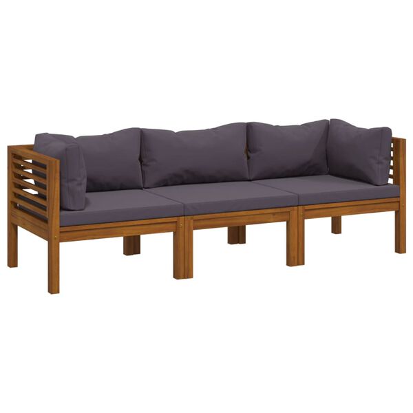 vidaXL Wooden Lounge Set Dark Grey Solid Acacia wood 3-Seater