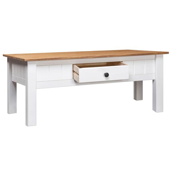 vidaXL Coffee Table White & natural wood Solid Pine Wood Storage
