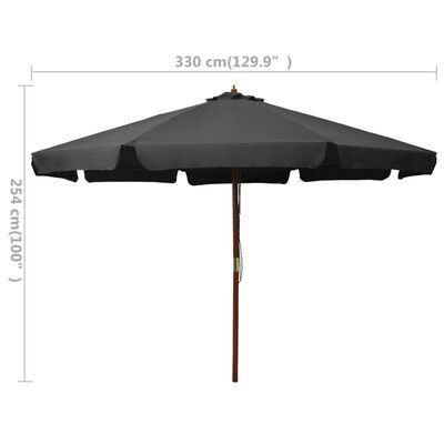 vidaXL Outdoor Parasol with Wooden Pole 129.9" Anthracite