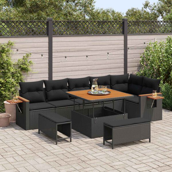 vidaXL Garden Sofa Set 9 pcs Black Poly Rattan and Powder-Coated Steel