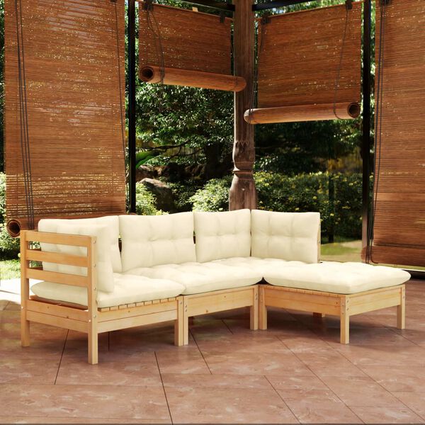 vidaXL Garden Lounge Set Cream Solid pine wood, fabric (100% polyester)