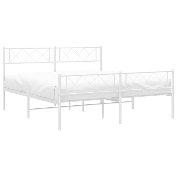 vidaXL Metal Bed Frame White Powder-Coated Steel 47.2x78.7 in