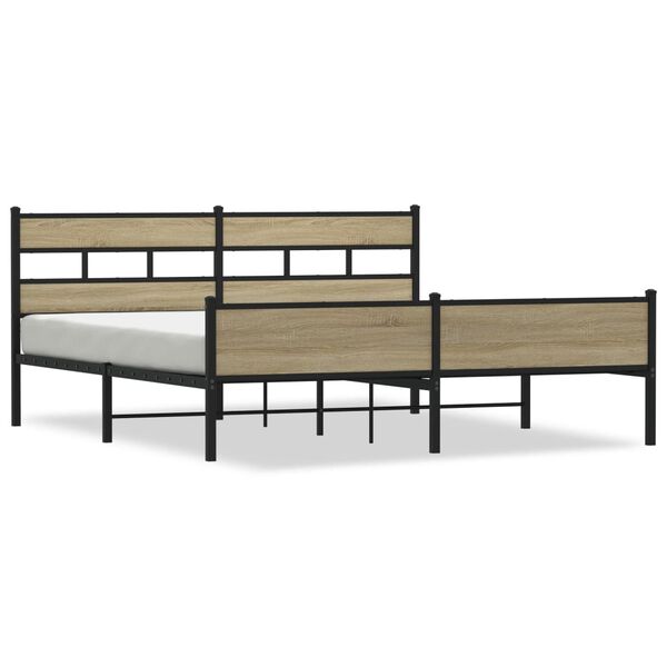 vidaXL Bed Frame Sonoma oak Steel, engineered wood Double Bed Frame