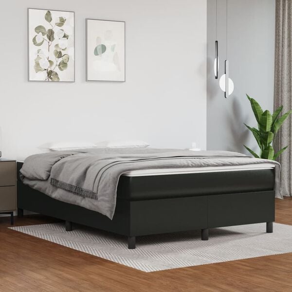 vidaXL Bed Frame Black Faux Leather, Plywood, Engineered Wood Queen