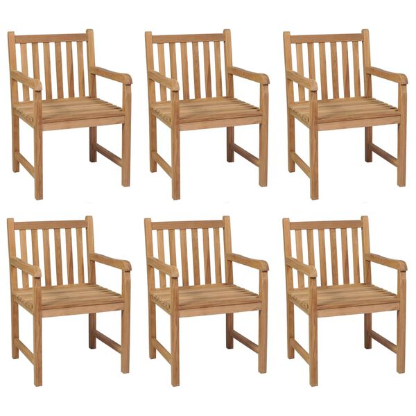 vidaXL Patio Chair Set of 6 Natural Teak, Red Solid teak wood One Size