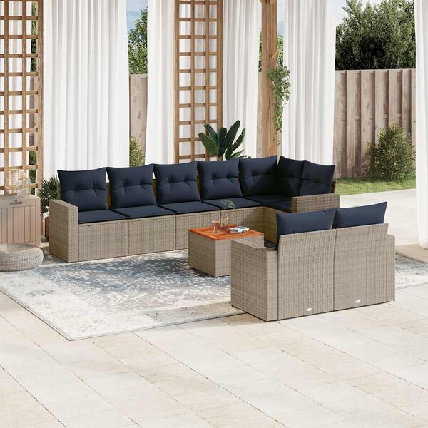 vidaXL 9 Piece Patio Sofa Set with Cushions Gray Poly Rattan
