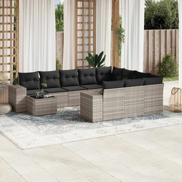 vidaXL Garden Sofa Set Light Grey PE Rattan Large Removable Covers