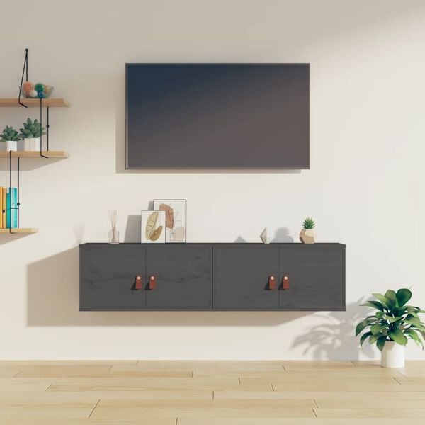 vidaXL Wall Cabinet Set of 2 Grey Solid pinewood, engineered wood