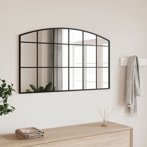 vidaXL Wall Mirror Black Glass, Powder-coated iron 39.4 x 23.6 in