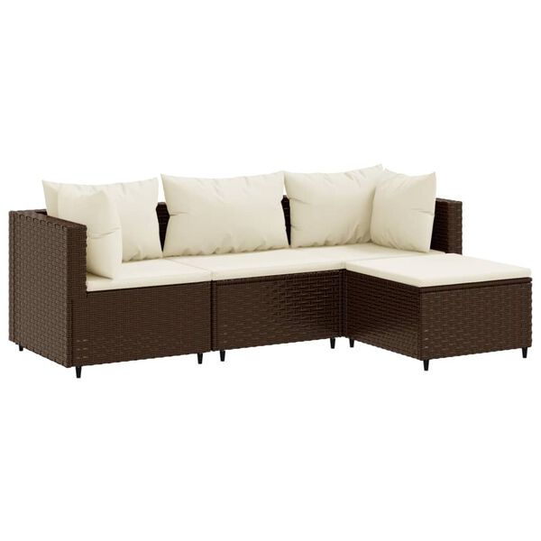 vidaXL Patio Lounge Set Set of 4 Brown PE Rattan 4 Piece Set