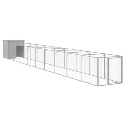 vidaXL Dog House with Run Light Gray 43.3"x400.4"x43.3" Galvanized Steel