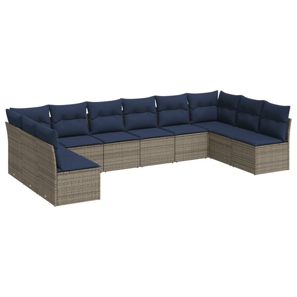 vidaXL 10 Piece Patio Sofa Set with Cushions Gray Poly Rattan