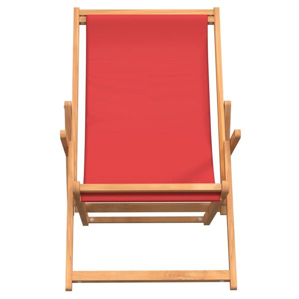 vidaXL Beach Chair Red Solid Teak wood, Polyester Standard Foldable